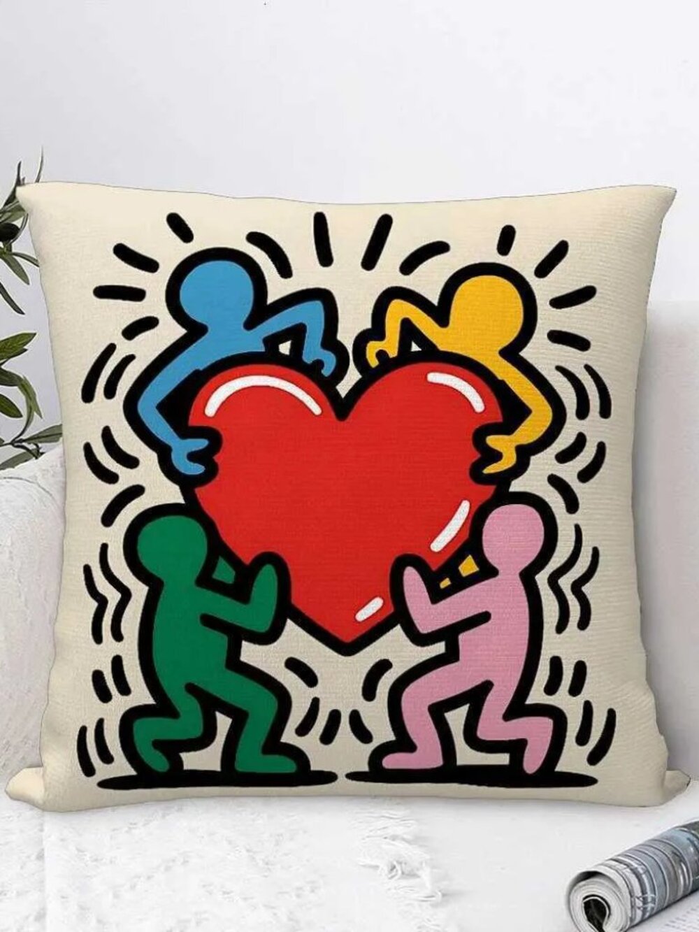 Keith Haring's Graffiti Artwork On Slipcover for a 14" Throw Pillow.